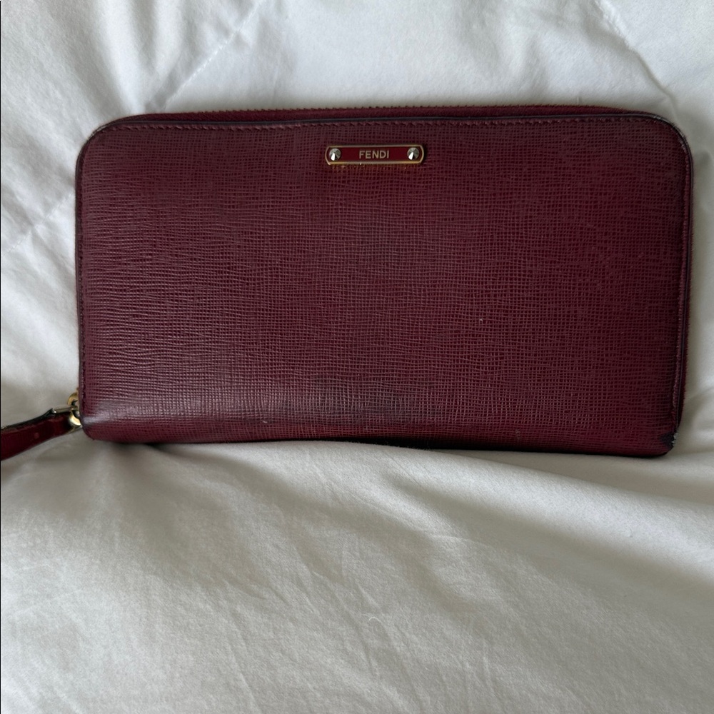 Fendi Deep Red Leather Zipper Wallet